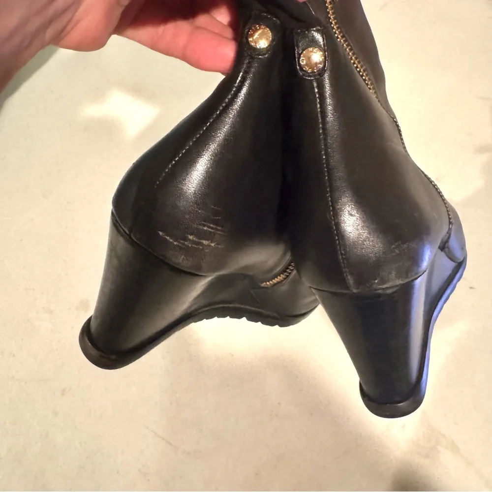 Michael Michael Kors Leather Double Zip Wedge Ankle Booties Black Size 9.5 - Picture 5 of 7